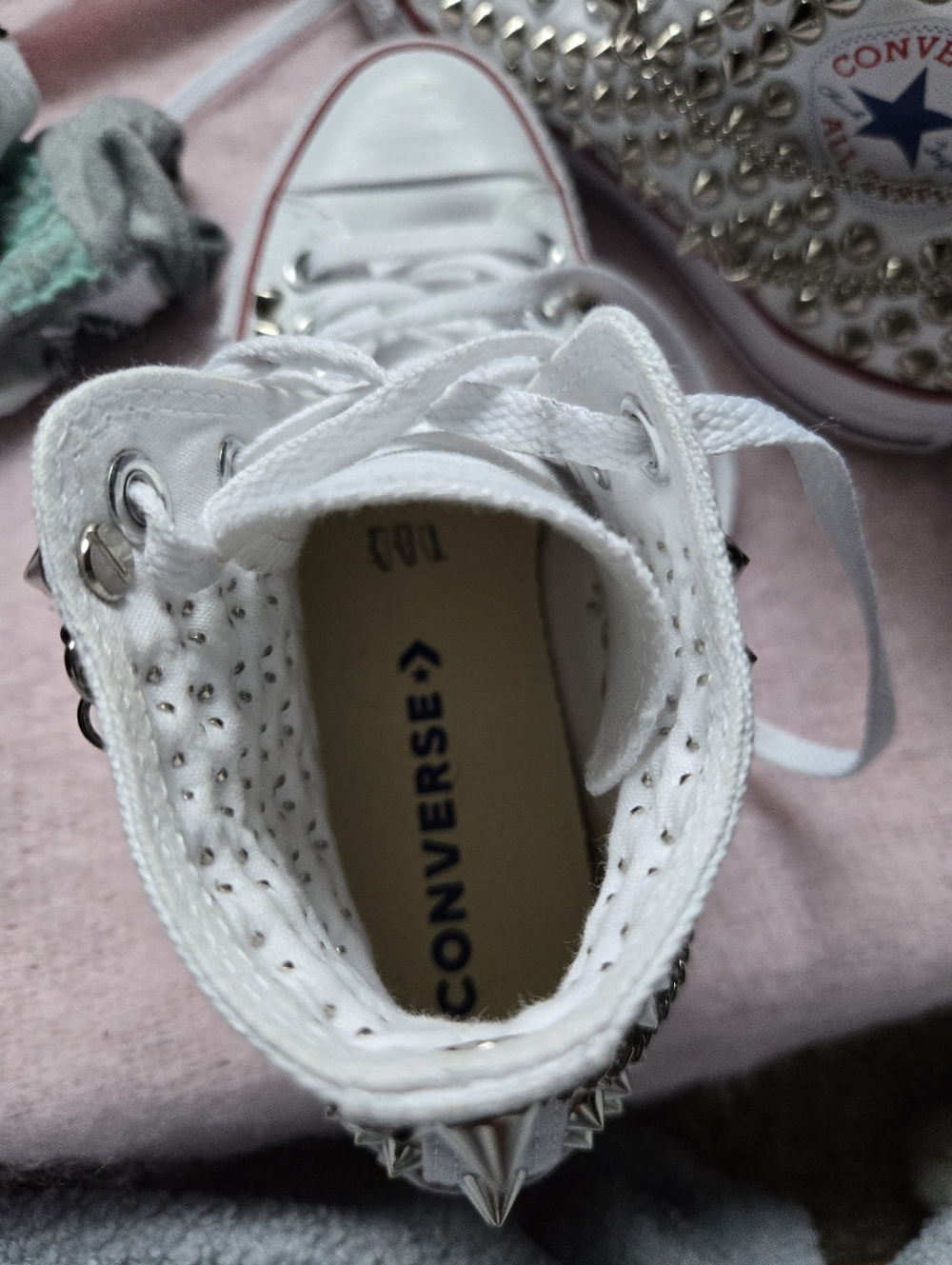 Custom Made. Spiked Converse With Chains. Great Condition. Womens Size 8.5 - Picture 4 of 10